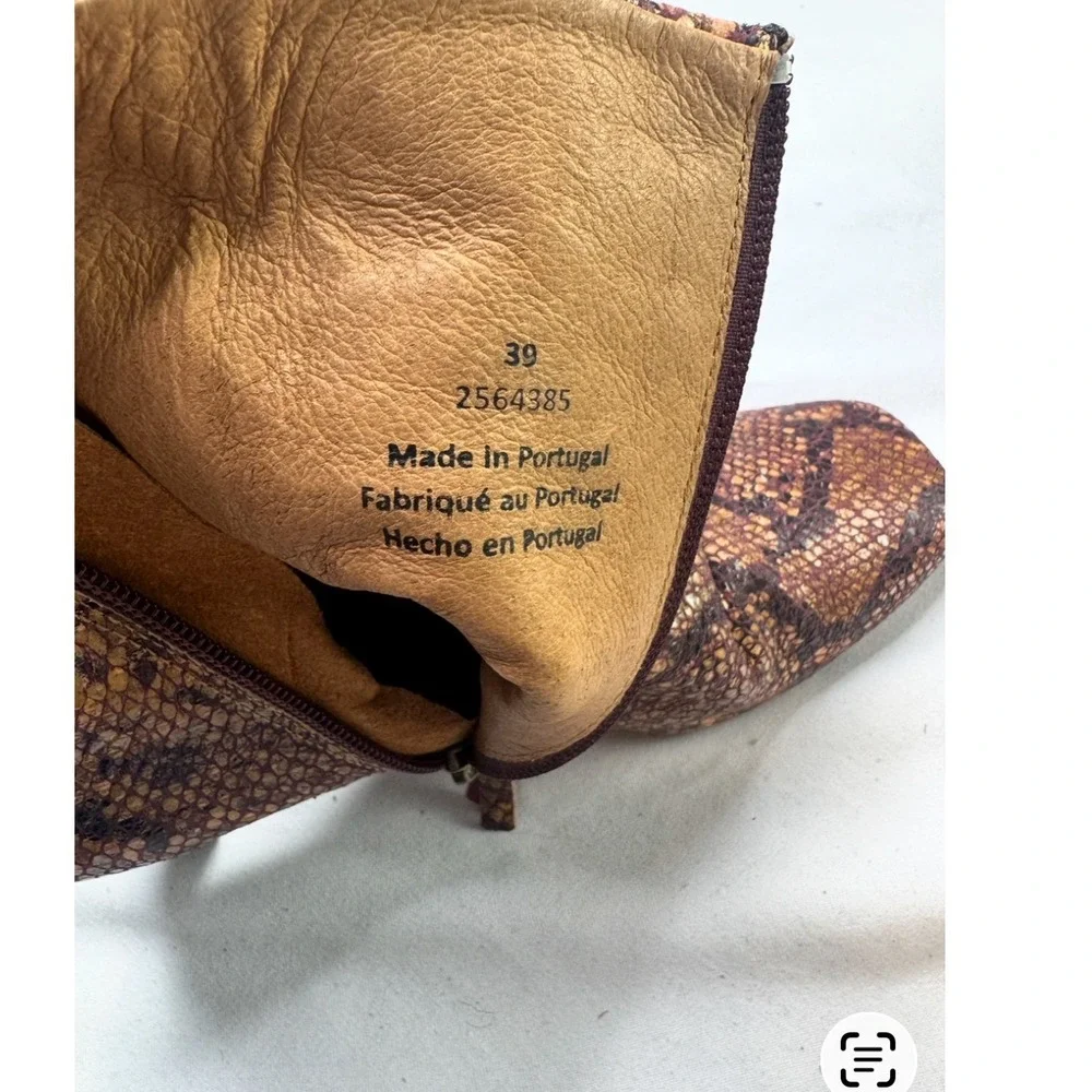 Free People Cybill Snakeskin Embossed Leather Ankle Boots‎ Brown Square Toe 39